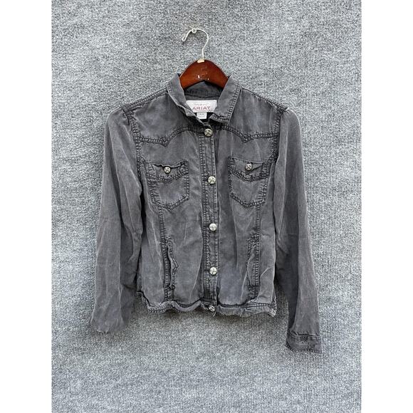 Ariat Jacket Womens Medium Charcoal Gray Western Denim Button Front 10028409 - Picture 1 of 8